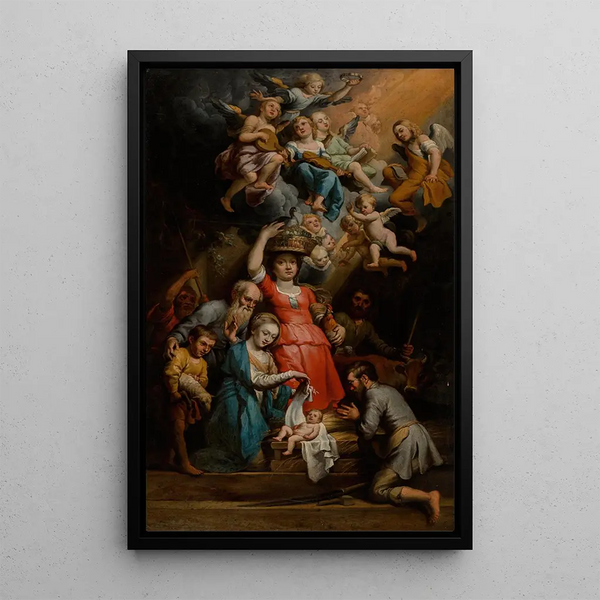 L'Adoration des bergers - École de Theodoor van Loon — gerahmtes Bild an der Wand