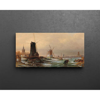 Scierie, moulin à eau et moulin à farine hollandais, près d'Amsterdam - Elias Pieter van Bommel | Reproduction Tableau Décoration murale affiche copie