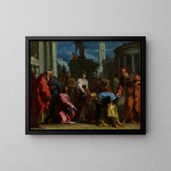 Der Christus und die Ehebrecherin - Sebastiano Ricci — gerahmtes Bild an der Wand