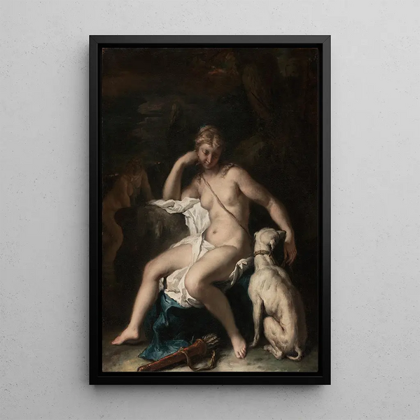 Diane und ihr Hund - Sebastiano Ricci — gerahmtes Bild an der Wand