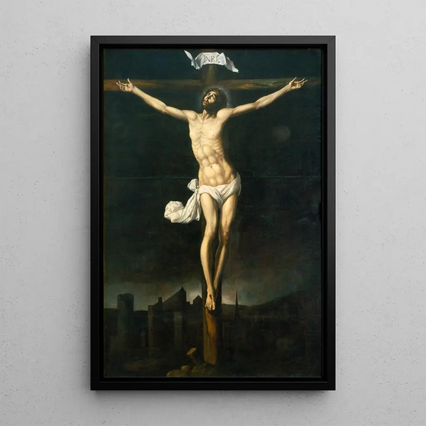 Christus am Kreuz - Sebastián López de Arteaga — gerahmtes Bild an der Wand