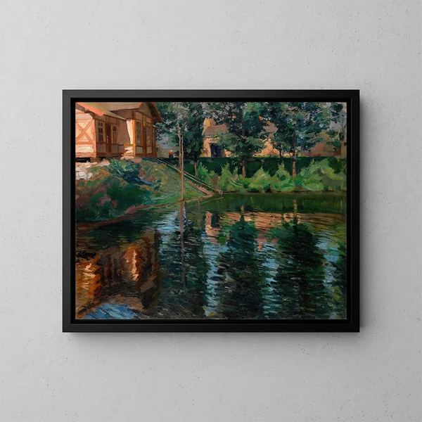 Teich in der Nähe des Herrenhauses - Sergei Arsenevich Vinogradov — gerahmtes Bild an der Wand