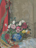 Natur stillleben mit Rosen, Anemonen und Chrysanthemen in einer chinesischen Vase - Sergei Chekhonin — Ansicht des Kunstwerks
