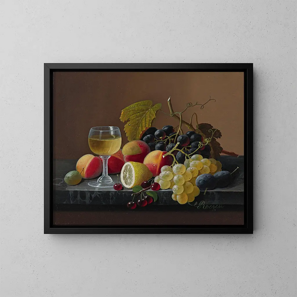 Stillleben mit Früchten und Zitrone - Severin Roesen — gerahmtes Bild an der Wand