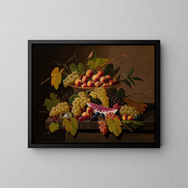 Stillleben mit einem Obstkorb - Severin Roesen — gerahmtes Bild an der Wand