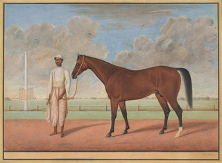 Shaykh Muhammad Amir of Karraya - A Bay Racehorse with a Groom.webp