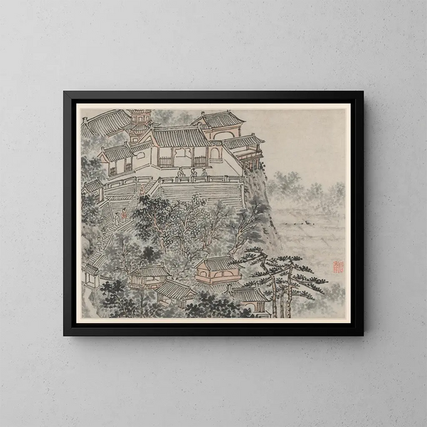 Die Terrasse der fünf Weisen - Shen Zhou — gerahmtes Bild an der Wand