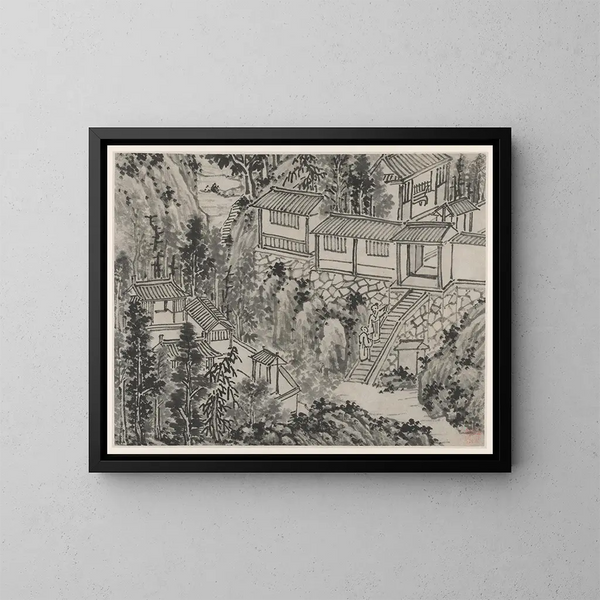 Die Rückzug der Kiefern - Shen Zhou — gerahmtes Bild an der Wand