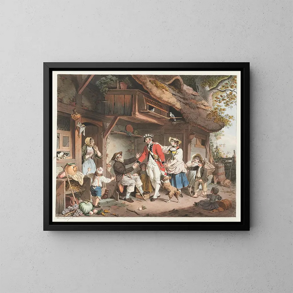 Rückkehr des schweizer Soldaten ins Land - Sigmund Freudenberger — gerahmtes Bild an der Wand