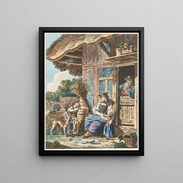 Vor dem Bauernhof - Sigmund Freudenberger — gerahmtes Bild an der Wand