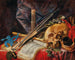 Naturstillleben Vanität mit einer Violine, einer Klarinette, einem Schädel, einem Notenblatt und einer Kerze - Simon Renard de Saint-André — Ansicht des Kunstwerks