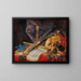 Naturstillleben Vanität mit einer Violine, einer Klarinette, einem Schädel, einem Notenblatt und einer Kerze - Simon Renard de Saint-André — gerahmtes Bild an der Wand