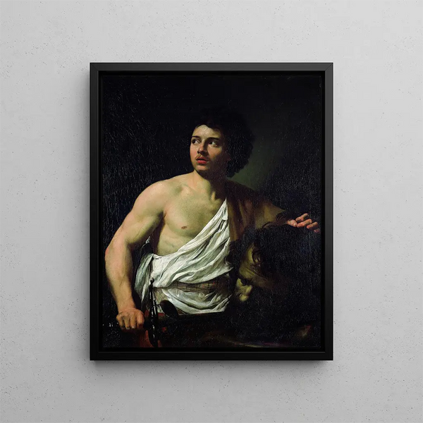 David mit dem Kopf Goliaths - Simon Vouet — gerahmtes Bild an der Wand