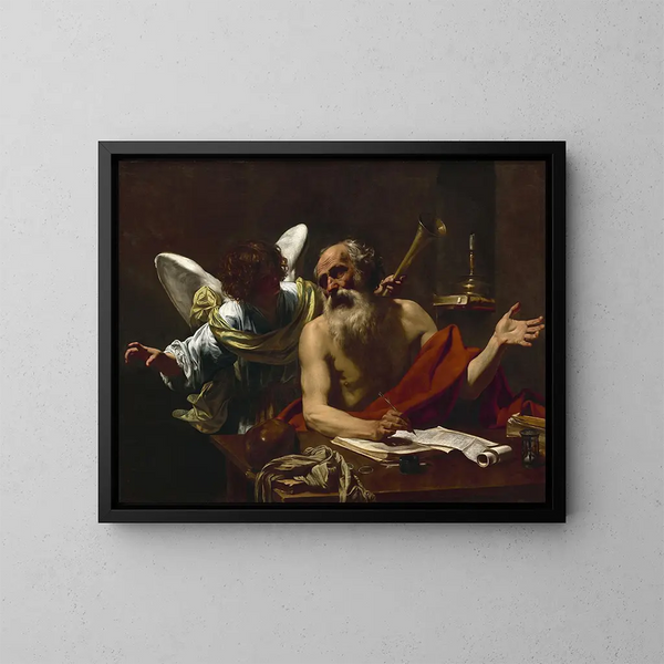 Saint Jérôme und der Engel - Simon Vouet — gerahmtes Bild an der Wand