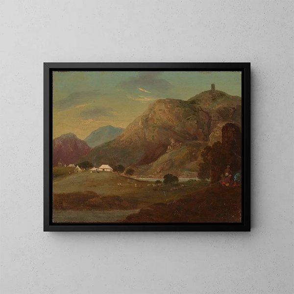 D-ähnlicher Kunstdruck eines Camps am Flussufer bei Sonnenuntergang - Sir Charles D'Oyly — gerahmtes Bild an der Wand