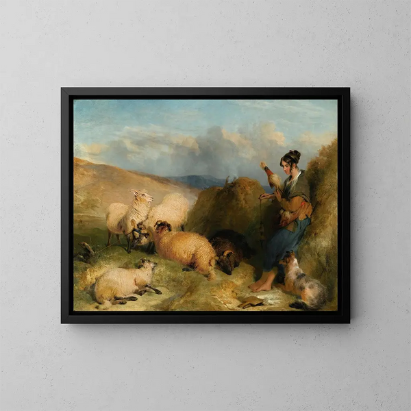 Lassie beim Hüten von Schafen - Sir Edwin Henry Landseer — gerahmtes Bild an der Wand