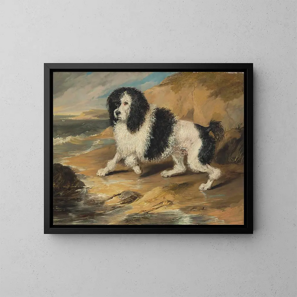 Der aufdringliche Pudel im Besitz des ehrenwerten Frederick Byng - Sir Edwin Henry Landseer — gerahmtes Bild an der Wand
