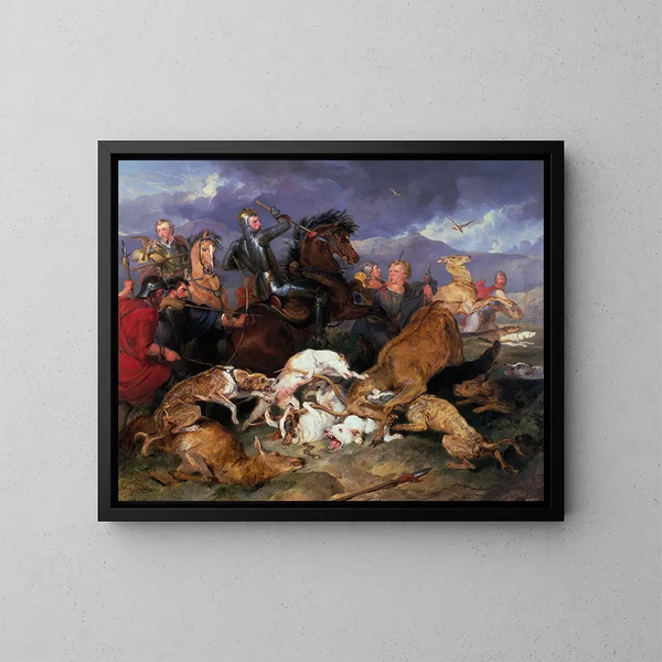 Die Jagd von Chevy Chase - Sir Edwin Henry Landseer — gerahmtes Bild an der Wand