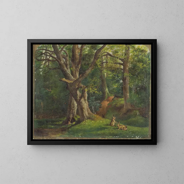Szenen im Wald mit Kaninchen - Sir Hubert von Herkomer — gerahmtes Bild an der Wand