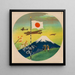 Soldaten, die die Nationalflagge grüßen, mit Kindern, während Kriegflugzeuge in der Nähe des Mount Fuji vorbeifliegen - Anonym — gerahmtes Bild an der Wand