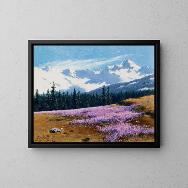 Crocus mit schneebedeckten Bergen im Hintergrund - Stanisław Witkiewicz — gerahmtes Bild an der Wand