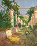 Eine junge Frau füttert Truthähne unter einer sonnigen Pergola in Capri - Stefan Simony — Ansicht des Kunstwerks