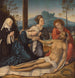 Die Klage Christi am Fuße des Kreuzes mit einem Spender - Atelier von Bernard van Orley — Ansicht des Kunstwerks