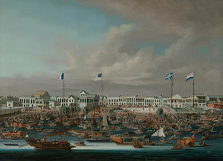 Sunqua - The Hongs of Canton showing the French American British and Dutch flags.webp