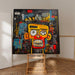 Street Art Gemälde – Maske Gelb | Poster Stylisierter Kopf Lebendige Farben