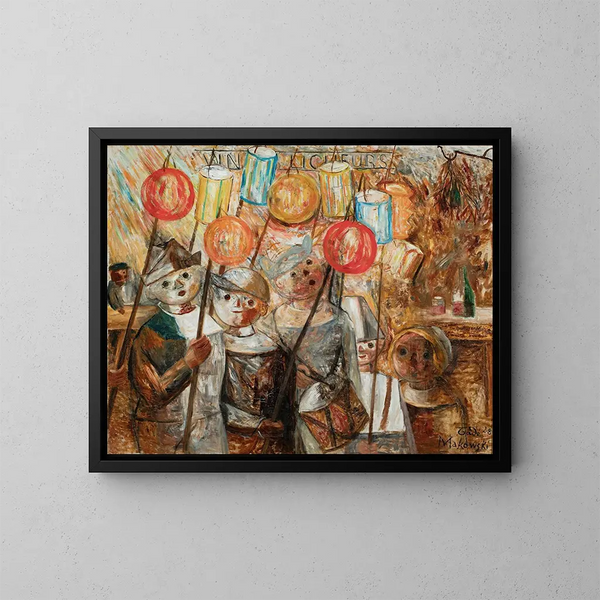 Kinder mit Fackeln - Tadeusz Makowski — gerahmtes Bild an der Wand