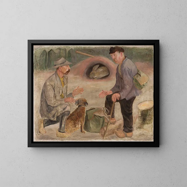 Gespräch mit einem Jäger - Tadeusz Makowski — gerahmtes Bild an der Wand