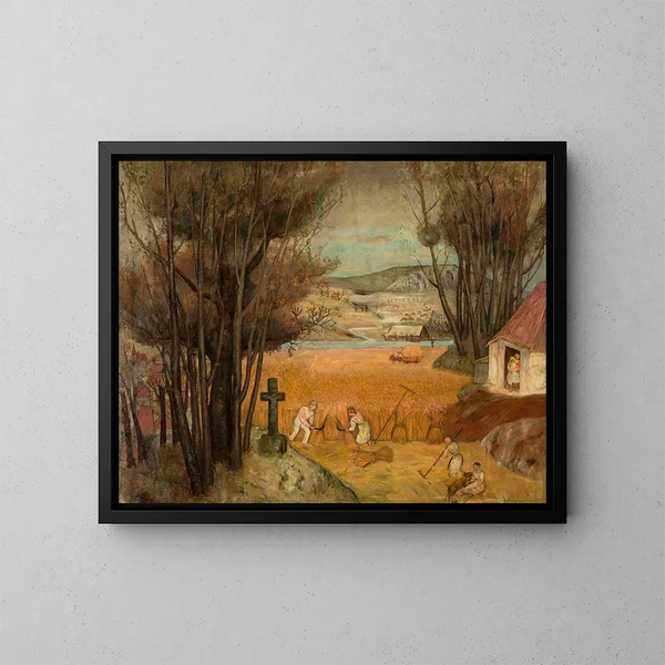 Ernte in einem Feld - Tadeusz Makowski — gerahmtes Bild an der Wand