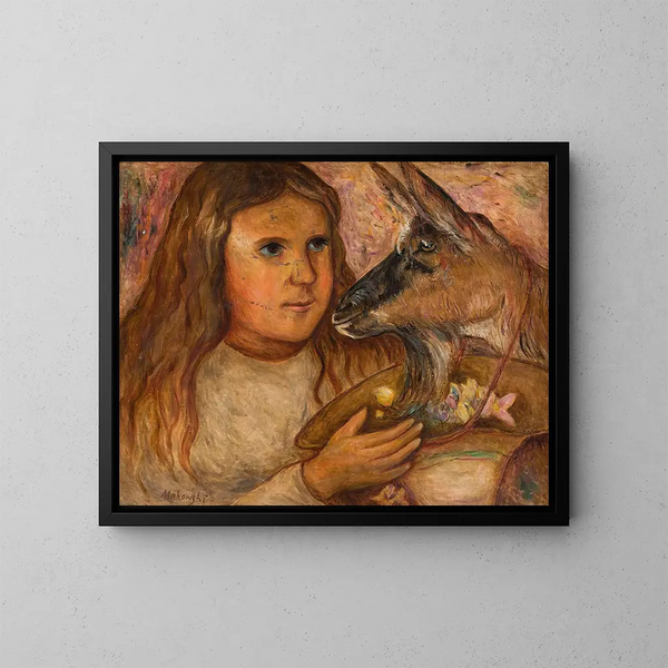 Kleine Mädchen mit einer Ziege - Tadeusz Makowski — gerahmtes Bild an der Wand