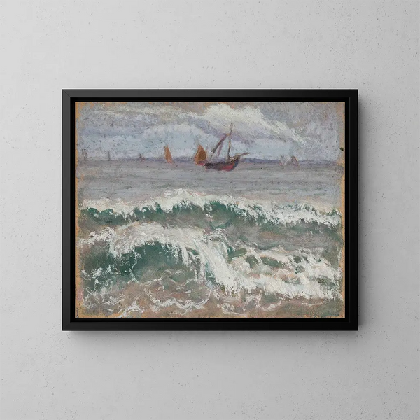 stürmischer See mit Booten - Tadeusz Makowski — gerahmtes Bild an der Wand