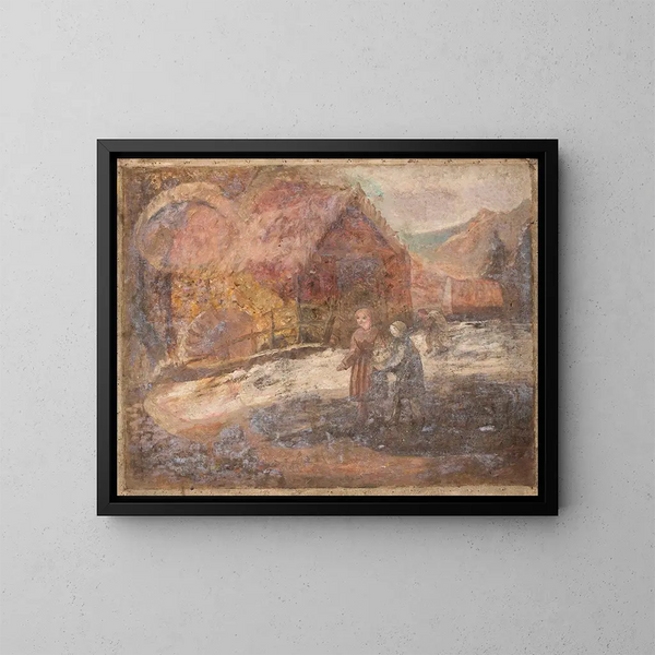 Zwei kleine Mädchen vor Landschaftshintergrund - Tadeusz Makowski — gerahmtes Bild an der Wand