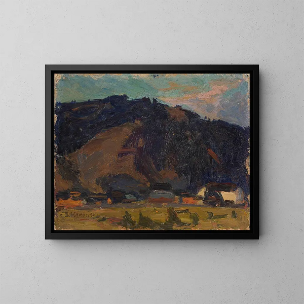 Ansicht eines Dorfes vor Bergkulisse - Tadeusz Makowski — gerahmtes Bild an der Wand