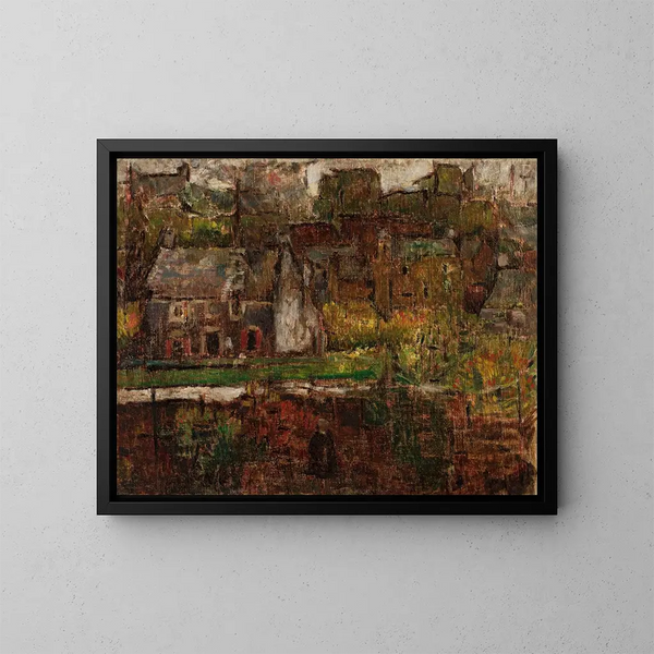 Ansicht der Stadt am Wasserufer - Tadeusz Makowski — gerahmtes Bild an der Wand