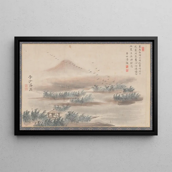 Wildgänse, die auf einer Sandbank in den Acht Ansichten von XiaoXiang herabsteigen - Tani Bunchō — gerahmtes Bild an der Wand