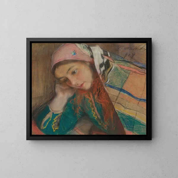 Portrait einer Mädchen in Krakauer Tracht - Teodor Axentowicz — gerahmtes Bild an der Wand