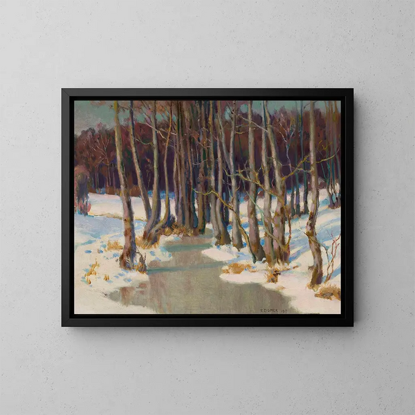 Ruisseau forestier en hiver - Teodor Ziomek — gerahmtes Bild an der Wand