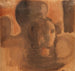 Kopf eines Mädchens vor einer Silhouette einer dunklen Figur - Oskar Schlemmer — Ansicht des Kunstwerks