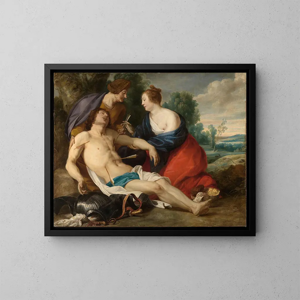 Sainte Irène entfernt die Pfeile aus den Wunden des heiligen Sebastian - Theodoor Rombouts — gerahmtes Bild an der Wand