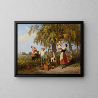 Theodor Hosemann - Die Kirschenernte Bauernfamilie im Obstgarten.webp