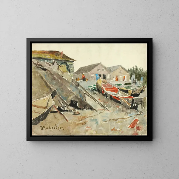 Des trockenen Überzüge auf Kanus - Theodore J. Richardson — gerahmtes Bild an der Wand