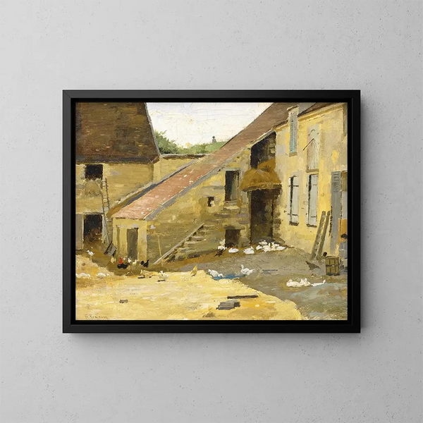 Hof mit Enten - Theodore Robinson — gerahmtes Bild an der Wand