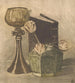 Naturstillleben mit Buch, Weinglas und Pflanze Laterne in einem Ingwer-Topf - Theodorus Antonius de Gruiter — Ansicht des Kunstwerks