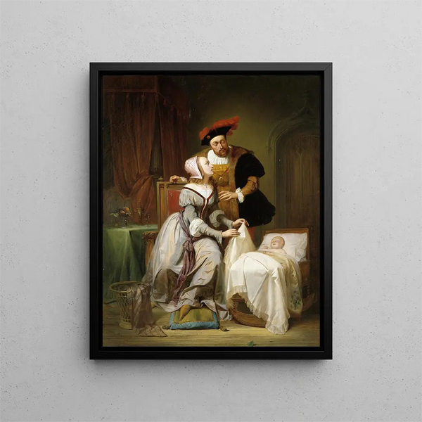 ThodoreJoseph Canneel - Emperor Karel with his mistress Johanna Van der Geynst at the cradle of their daughter Margaret of Parma.webp
