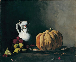 Thodule Ribot - Still Life with Pumpkin Plums Cherries Figs and Jug.webp