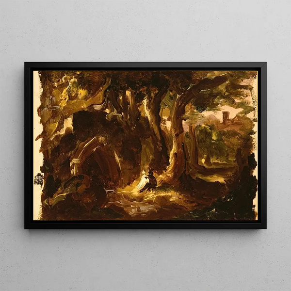 Landschaft mit Bäumen und Figuren - Thomas Cole — gerahmtes Bild an der Wand