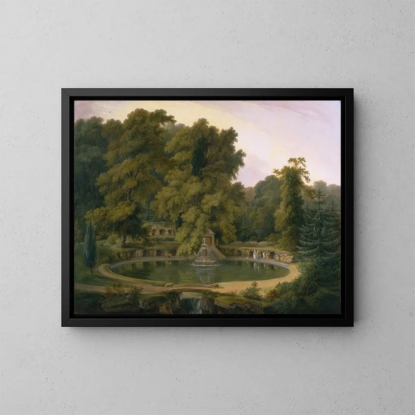 Fontaine und Höhle des Tempels im Park von Sezincote - Thomas Daniell — gerahmtes Bild an der Wand